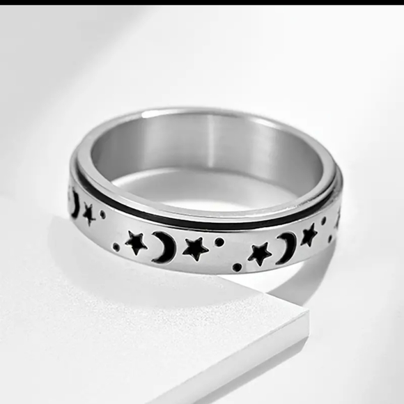 Casual Moon Star Sun Stainless Steel Rotating Fidget Band Ring, Sz 11 - Picture 6 of 6